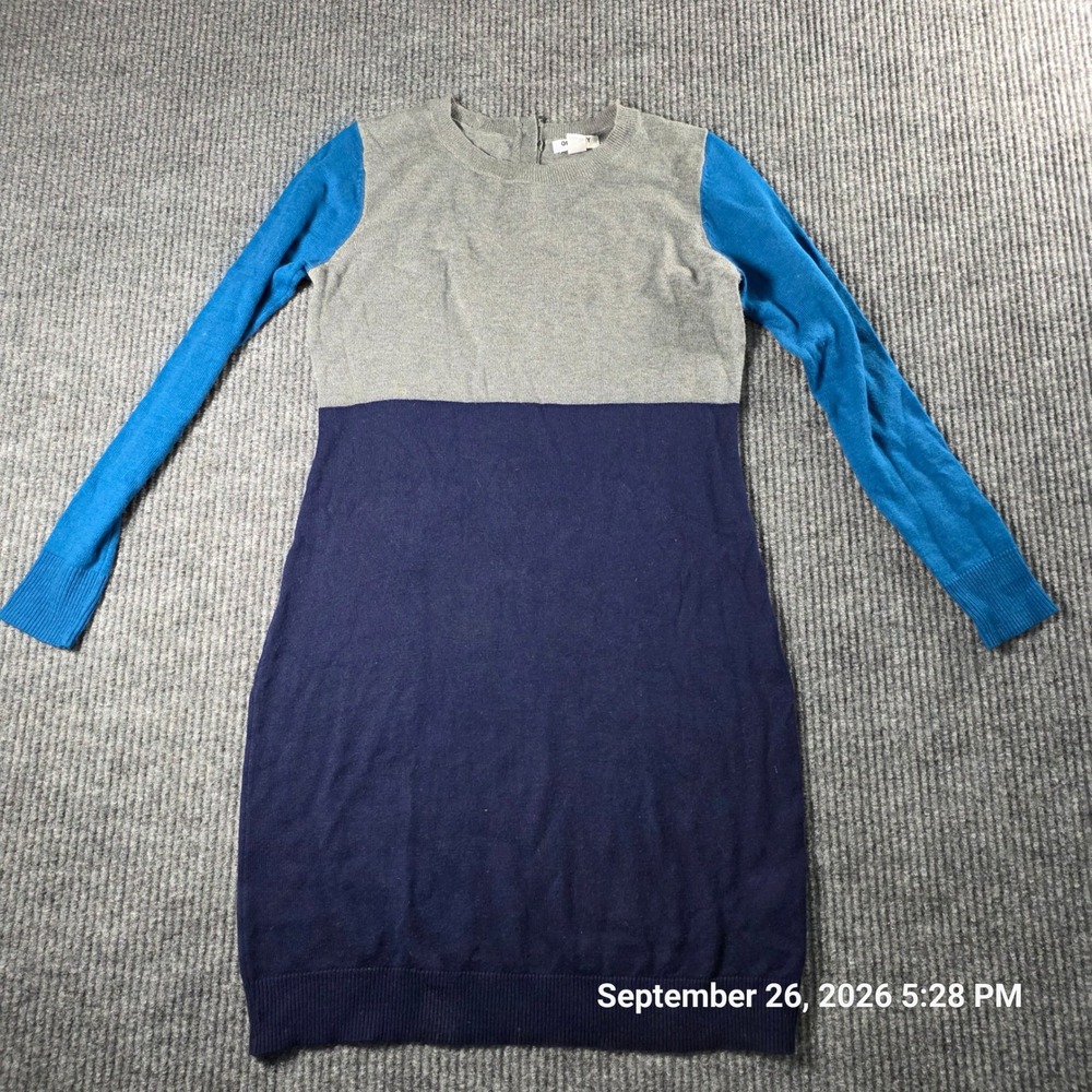 Old Navy Women Petite XS Colorblock Sweater Dress Grey Navy Blue Long Sleeve
